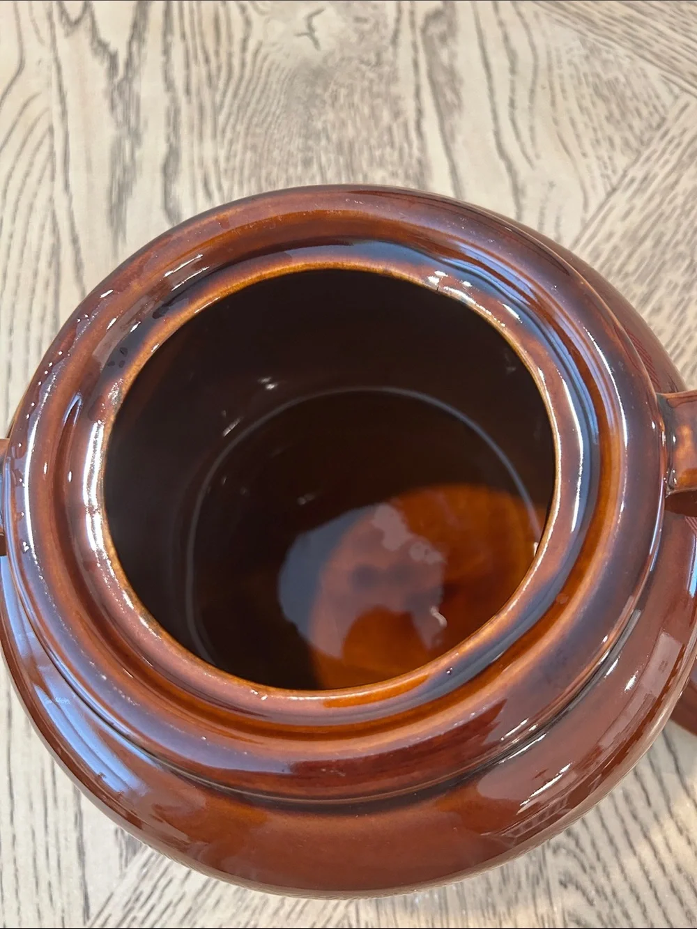 Vintage Brown Glazed Ceramic Covered bean pot